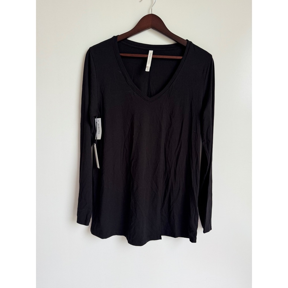 The Group by Babaton Mindy V-Neck Long Sleeve Top Black Noir Minimalist Chic M